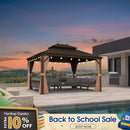 PURPLE LEAF Outdoor Hardtop Gazebo for Garden Bronze Double Roof Aluminum Frame Pavilion with String Lights-milky