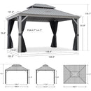 PURPLE LEAF Patio Gazebo for Pool Light Grey Hardtop Galvanized Steel Roof with Reinforcement Support Rod