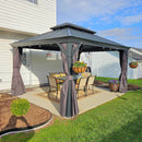 PURPLE LEAF Patio Gazebo for Backyard Grey Hardtop Galvanized Steel Roof Awning with String Lights-clear