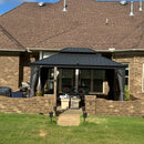 PURPLE LEAF Patio Gazebo for Backyard Grey Hardtop Galvanized Steel Roof Awning with String Lights-clear