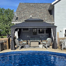 PURPLE LEAF Patio Gazebo for Backyard Grey Hardtop Galvanized Steel Roof Awning with Upgrade Curtain