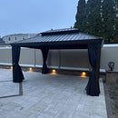 PURPLE LEAF Outdoor Hardtop Gazebo for Patio Bronze Aluminum Frame Pavilion with Navy-Blue Curtain and String Lights-milky