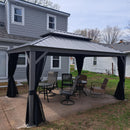 PURPLE LEAF Patio Gazebo for Pool Light Grey Hardtop Galvanized Steel Roof with Upgraded Curtains
