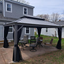 PURPLE LEAF Patio Gazebo for Pool Light Grey Hardtop Galvanized Steel Roof with String Lights-milky