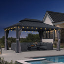 PURPLE LEAF Patio Gazebo for Backyard Grey Hardtop Galvanized Steel Roof Awning with String Lights-clear