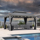 PURPLE LEAF Patio Gazebo for Pool Light Grey Hardtop Galvanized Steel Roof with String Lights-milky