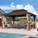 PURPLE LEAF Outdoor Hardtop Gazebo for Garden Bronze Double Roof Aluminum Frame Pavilion with Reinforcement Support Rod