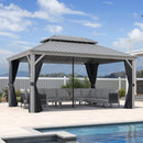 PURPLE LEAF Patio Gazebo for Pool Light Grey Hardtop Galvanized Steel Roof with Reinforcement Support Rod