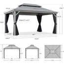 PURPLE LEAF Patio Gazebo for Pool Light Grey Hardtop Galvanized Steel Roof with Reinforcement Support Rod