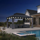 PURPLE LEAF Patio Gazebo for Backyard Grey Hardtop Galvanized Steel Roof Awning String Lights-milky