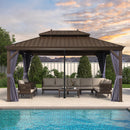 PURPLE LEAF Outdoor Hardtop Gazebo for Patio Bronze Aluminum Frame Pavilion with Navy-Blue Curtain and Reinforced Support Rods