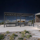 PURPLE LEAF Caesar Louvered Pergola with Milky String Lights Patio Aluminum Pergola with Independent Adjustable Rainproof Roof Hardtop Pergola for Outdoor Deck Garden Yard