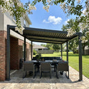 PURPLE LEAF Caesar Hardtop Louvered Pergola, Slanted Roof Outdoor Aluminum Patio Pergola with Adjustable Rainproof Roof, Heavy-Duty Lean to Gazebo for Patios Backyard Deck, Gray