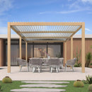 PURPLE LEAF Caesar Louvered Pergola Outdoor Wood Grain Aluminum Pergola with Adjustable Roof Patio Hardtop Gazebo for Backyard Garden