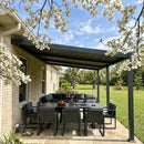 PURPLE LEAF Caesar Wall Mounted Louvered Pergola, All-Aluminum Patio Cover with Adjustable Roof, Hidden Gutter Drainage, Lean-to Pergola for Deck, Backyard, Porch, Dark Gray