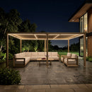 PURPLE LEAF Caesar Solar Louvered Pergola with LED Strip Lights and Control Panel Aluminum Outdoor Pergola with Adjustable Roof for Patio Deck Garden Yard Champagne