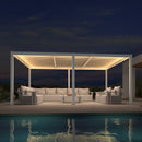 PURPLE LEAF Caesar LED Louvered Pergola with Integrated Solar Strip Lights Adjustable Aluminum Louvers Wind Resistant Pergolas for Patio Dining Deck Garden Yard White