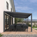 PURPLE LEAF Caesar Hardtop Louvered Pergola, Slanted Roof Outdoor Aluminum Patio Pergola with Adjustable Rainproof Roof, Heavy-Duty Lean to Gazebo for Patios Backyard Deck, Gray