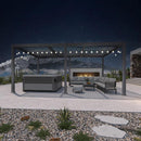 PURPLE LEAF Caesar Louvered Pergola with Yellow String Lights Patio Aluminum Pergola with Independent Adjustable Rainproof Roof Hardtop Pergola for Outdoor Deck Garden Yard