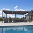 PURPLE LEAF Caesar Solar Louvered Pergola with LED Strip Lights and Control Panel Aluminum Outdoor Pergola with Adjustable Roof for Patio Deck Garden Yard Gray