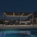 PURPLE LEAF Caesar Solar Louvered Pergola with LED Strip Lights and Control Panel Aluminum Outdoor Pergola with Adjustable Roof for Patio Deck Garden Yard Gray