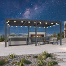 PURPLE LEAF Caesar Louvered Pergola with Yellow String Lights Patio Aluminum Pergola with Independent Adjustable Rainproof Roof Hardtop Pergola for Outdoor Deck Garden Yard