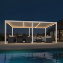 PURPLE LEAF Caesar LED Louvered Pergola with Integrated Solar Strip Lights Adjustable Aluminum Louvers Wind Resistant Pergolas for Patio Dining Deck Garden Yard White