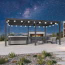 PURPLE LEAF Caesar Louvered Pergola with Milky String Lights Patio Aluminum Pergola with Independent Adjustable Rainproof Roof With Milky Lights