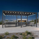 PURPLE LEAF Caesar Louvered Pergola with Yellow String Lights Patio Aluminum Pergola with Independent Adjustable Rainproof Roof Hardtop Pergola for Outdoor Deck Garden Yard