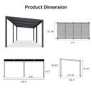 PURPLE LEAF Caesar Hardtop Louvered Pergola, Slanted Roof Outdoor Aluminum Patio Pergola with Adjustable Rainproof Roof, Heavy-Duty Lean to Gazebo for Patios Backyard Deck, Gray