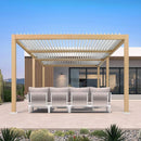 PURPLE LEAF Caesar Louvered Pergola Outdoor Wood Grain Aluminum Pergola with Adjustable Roof Patio Hardtop Gazebo for Backyard Garden