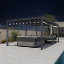 PURPLE LEAF Caesar Louvered Pergola with Yellow String Lights Patio Aluminum Pergola with Independent Adjustable Rainproof Roof Hardtop Pergola for Outdoor Deck Garden Yard