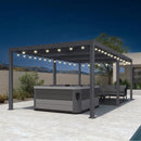 PURPLE LEAF Caesar Louvered Pergola with Yellow String Lights Patio Aluminum Pergola with Independent Adjustable Rainproof Roof Hardtop Pergola for Outdoor Deck Garden Yard