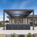 PURPLE LEAF Caesar Solar Louvered Pergola with LED Strip Lights and Control Panel Aluminum Outdoor Pergola with Adjustable Roof for Patio Deck Garden Yard Gray
