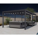 PURPLE LEAF Caesar Louvered Pergola with Yellow String Lights Patio Aluminum Pergola with Independent Adjustable Rainproof Roof Hardtop Pergola for Outdoor Deck Garden Yard
