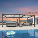 PURPLE LEAF Caesar Louvered Pergola with Milky String Lights Patio Aluminum Pergola with Independent Adjustable Rainproof Roof With Milky Lights