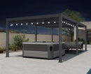 PURPLE LEAF Caesar Louvered Pergola with Milky String Lights Patio Aluminum Pergola with Independent Adjustable Rainproof Roof Hardtop Pergola for Outdoor Deck Garden Yard