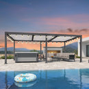PURPLE LEAF Caesar Louvered Pergola with String Lights Patio Aluminum Pergola with Independent Adjustable Rainproof Roof With Yellow Lights