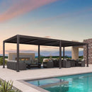 PURPLE LEAF Caesar Solar Louvered Pergola with LED Strip Lights and Control Panel Aluminum Outdoor Pergola with Adjustable Roof for Patio Deck Garden Yard Bronze