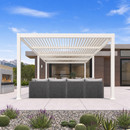 PURPLE LEAF Caesar LED Louvered Pergola with Integrated Solar Strip Lights Adjustable Aluminum Louvers Wind Resistant Pergolas for Patio Dining Deck Garden Yard White