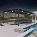 PURPLE LEAF Caesar Louvered Pergola with Yellow String Lights Patio Aluminum Pergola with Independent Adjustable Rainproof Roof Hardtop Pergola for Outdoor Deck Garden Yard