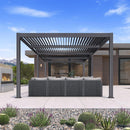 PURPLE LEAF Caesar Solar Louvered Pergola with LED Strip Lights and Control Panel Aluminum Outdoor Pergola with Adjustable Roof for Patio Deck Garden Yard Gray