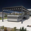 PURPLE LEAF Caesar Louvered Pergola with Yellow String Lights Patio Aluminum Pergola with Independent Adjustable Rainproof Roof Hardtop Pergola for Outdoor Deck Garden Yard
