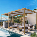 PURPLE LEAF Caesar Louvered Pergola Outdoor Wood Grain Aluminum Pergola with Adjustable Roof Patio Hardtop Gazebo for Backyard Garden