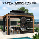 PURPLE LEAF Hardtop Gazebo for Patio Wood Grain Aluminum Frame Awning with Netting