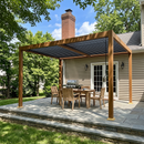 PURPLE LEAF Caesar Louvered Pergola Outdoor Wood Grain Frame Gray  Roof Aluminum Pergola with Adjustable Roof Patio Hardtop Gazebo for Backyard Garden
