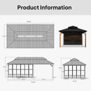 PURPLE LEAF Sunroom Hardtop Gazebo Solarium Grey Galvanized Steel Double Roof  All-Weather Aluminum Outdoor Screen House