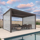 PURPLE LEAF Athena Louvered Pergola Bronze Outdoor Aluminum Pergola with Roller Blind Adjustable Gazebo for Patio Deck Garden