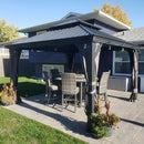 PURPLE LEAF Patio Gazebo for Backyard Grey Hardtop Galvanized Steel Roof Awning with String Lights-clear