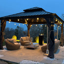 PURPLE LEAF Patio Gazebo for Backyard Grey Hardtop Galvanized Steel Roof Awning with String Lights-clear